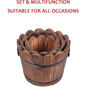 Wooden Bucket Barrel Planters Rustic Patio Planters Flower Pots for Plants Garden Outdoor Indoor Decor  Set of 3