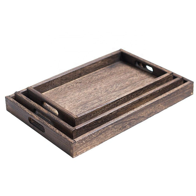 Serving Tray Rectangular Dinner Tea Food Hotel Tableware Breakfast Solid Wood