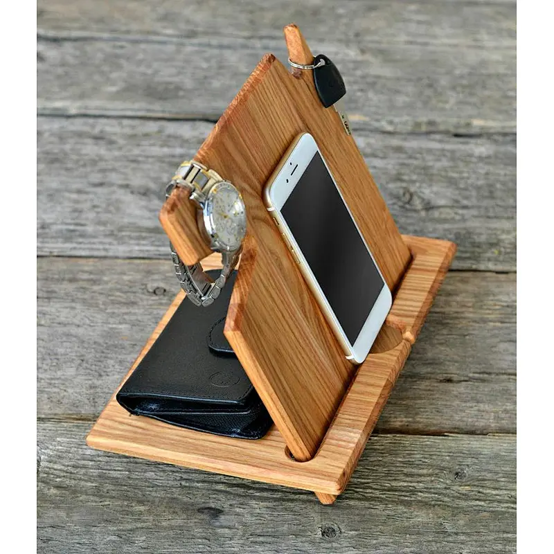 Mens wood phone docking station desk mobile phone holder wood phone docking station wireless charge