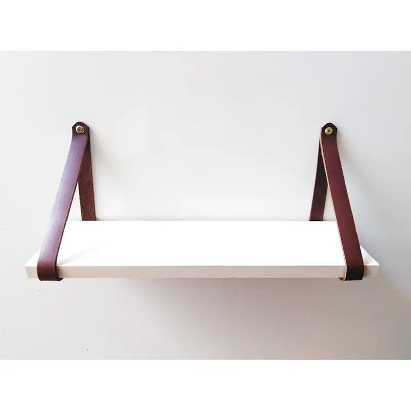 wall corner floating shelf Wooden floating shelf with genuine leather straps 30cmmdf wall shelveswall display shelf