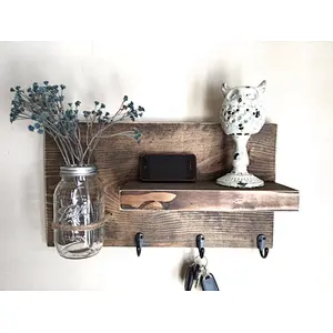 Wood wall-mounted  Entryway Shelf Key Holder Shelf bathroom shelf with hooks wall mounted for wall