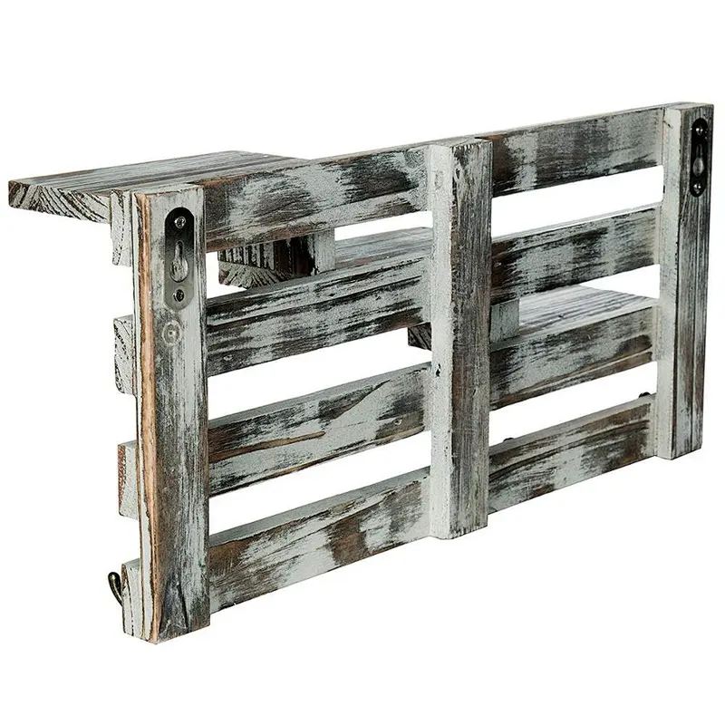 Rustic wood floating wall shelves bathroom shelf with hooks wall mounted home decor wall shelf