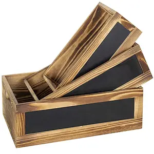 Rustic Burnt  Office  School Supplies Wood Nesting Storage Crates with Chalkboard Front Panels, Set of 3