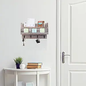 Rustic Wood Wall 4 Key Holder Hooks Memo Clips Entryway Organizer for Letter Mail Holder Magazine Holder