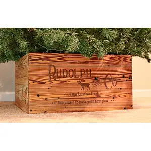 Christmas Tree Box Skirt Replacement Wood Crate  Heart Pine  Reindeer Treats Label