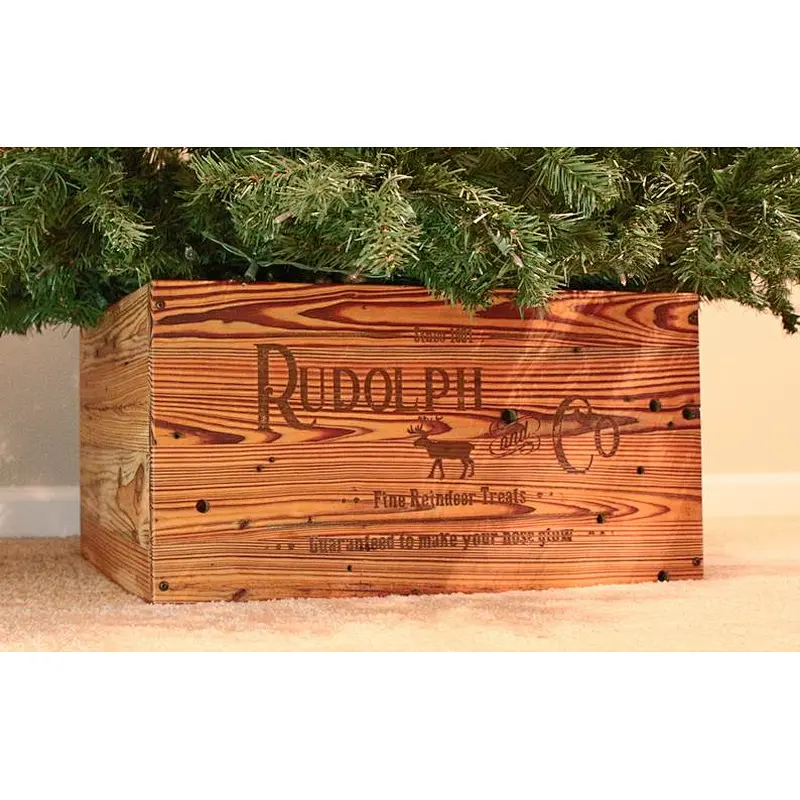 Christmas Tree Box Skirt Replacement Wood Crate  Heart Pine  Reindeer Treats Label