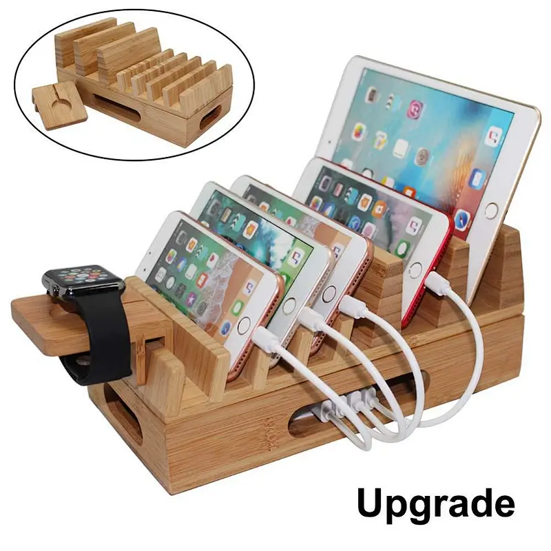 Wood Decor -  Charging Station Holder, Wood Docking Stand Organizer for Multiple Devices