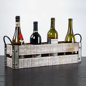 Wooden wine bottle holder, Wine Tote,  American Art Decor 4 Bottle Table Top Farmhouse Wine Rack