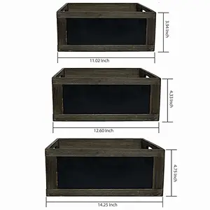 Nesting Rustic Brown Wood Nesting Storage Crates with Chalkboard Front Panel and Cutout Handles, Set of 3