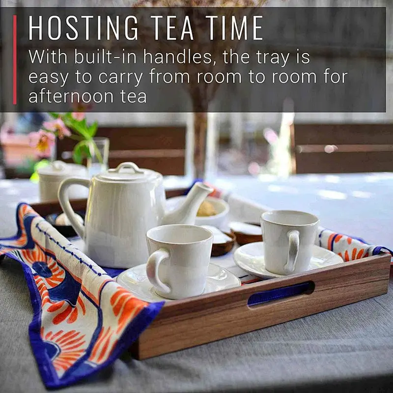 Walnut Wood Serving Tray with Handles Serve Coffee Tea  Cocktails Appetizers  Breakfast in Bed or for Ottomans or Desk