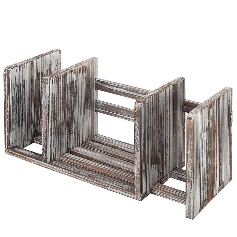 Torched Wood Adjustable-Width Desktop Bookshelf