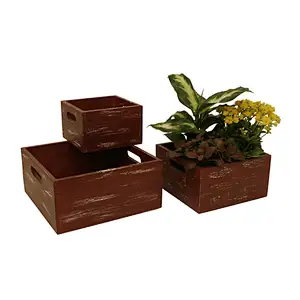 Personalized Vegetable crate, garden crate-Weathered Red Wood Storage Boxes (Set of 3)