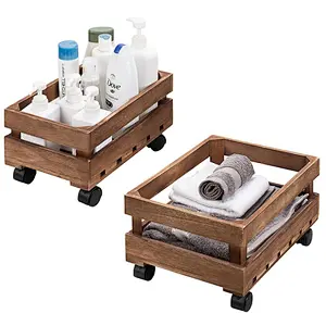 Large & Medium Rustic Wood Storage Crates with Wheels