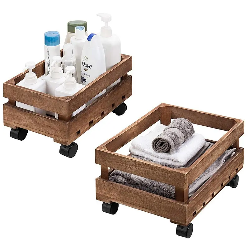 Large & Medium Rustic Wood Storage Crates with Wheels
