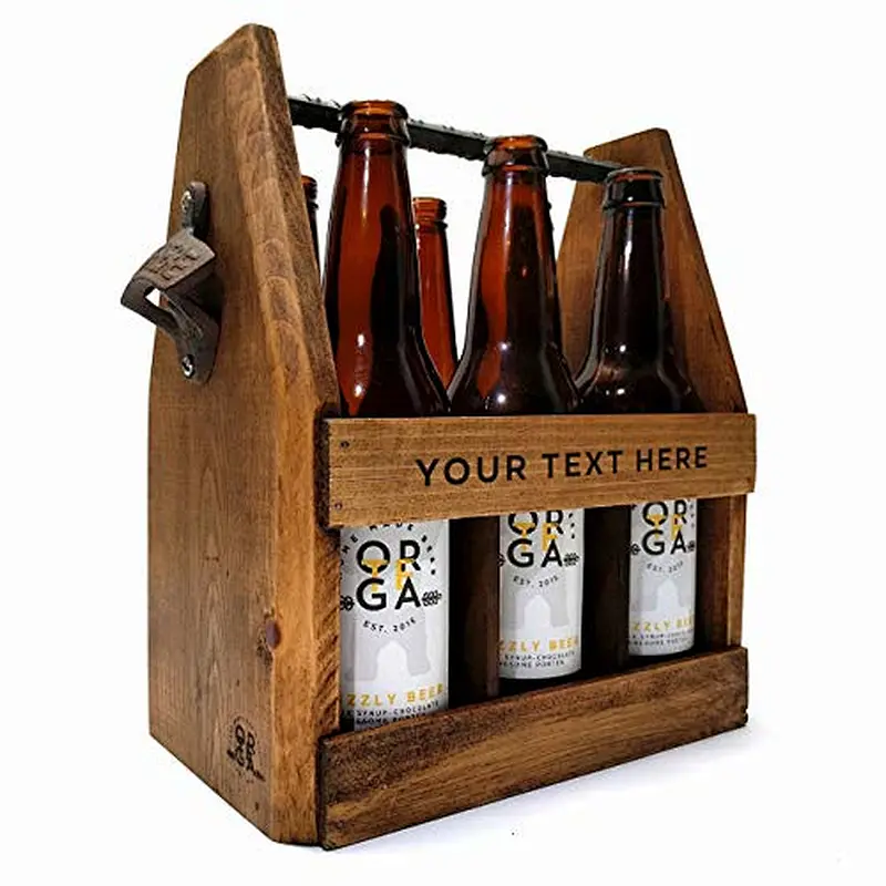 Handcrafted Wooden Beer Caddy with Bottle Opener Customized Six Pack