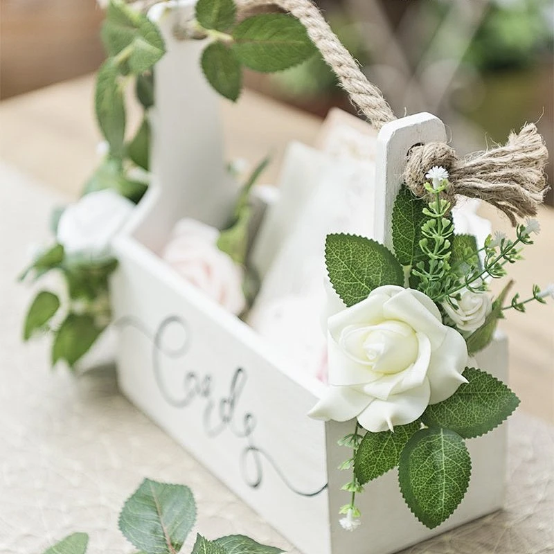 wooden flower box-moment Rustic Wooden Card Box Floral Basket Shape for Wedding Bridal Shower
