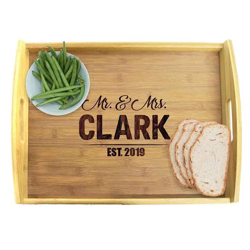 Personalized Wood Tray, Serving Tray with Handles, Wood Serving Custom Tray