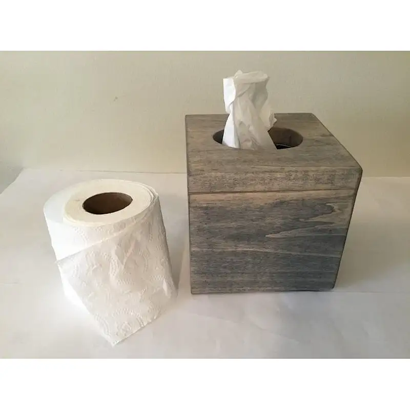 Rustic Wood Square Tissue Box Cover Tissue Holder Torched Barnwood Wooden Tissue Paper Cube Box