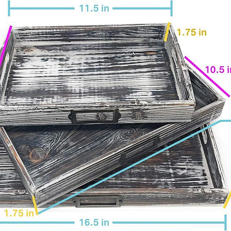 Wood Serving Tray | The cottage is decorated with a breakfast tray set of 3 pieces and rustic wood finishes for old finishes