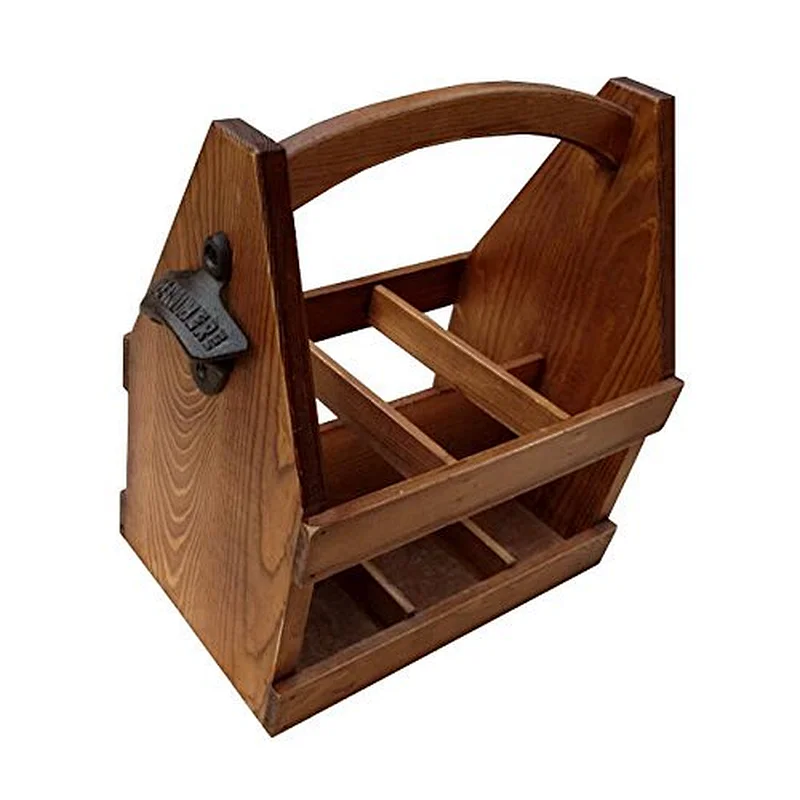 Peresonalized customized decoration rustic delicate practical wholesale  wooden bottle rustic carrier fir wood with opener