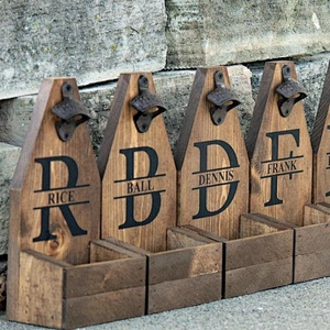 Bottle Cap Catcher PERSONALIZED BEER Bottle Opener & Catcher Rustic Wood Brewery Monogram Groomsman Gift Christmas Gift for Dad