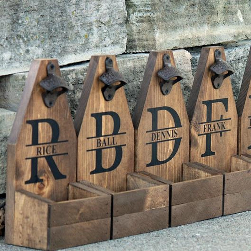Bottle Cap Catcher PERSONALIZED BEER Bottle Opener & Catcher Rustic Wood Brewery Monogram Groomsman Gift Christmas Gift for Dad