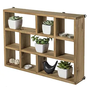 MyGift 15-Inch Wall-Mounted (Vertical or Horizontal) 9-Slot Rustic Wood Floating Shelves/Freestanding Shadow Box, Brown