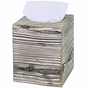Rustic Wood Square Tissue Box Cover Tissue Holder Torched Barnwood Wooden Tissue Paper Cube Box