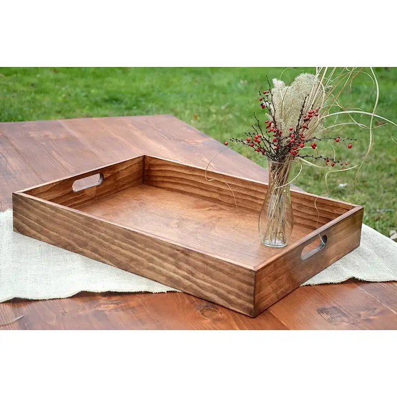 Wood tray, Rustic Solid Wood Tray Farmhouse Breakfast  Serving Coffee Table Tray
