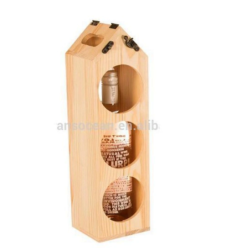 Natural wooden wine crate 6 bottle carrier wood wine box