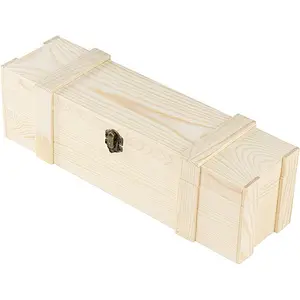 Wooden wine box - single bottle wooden storage gift box, hinged buckle box,