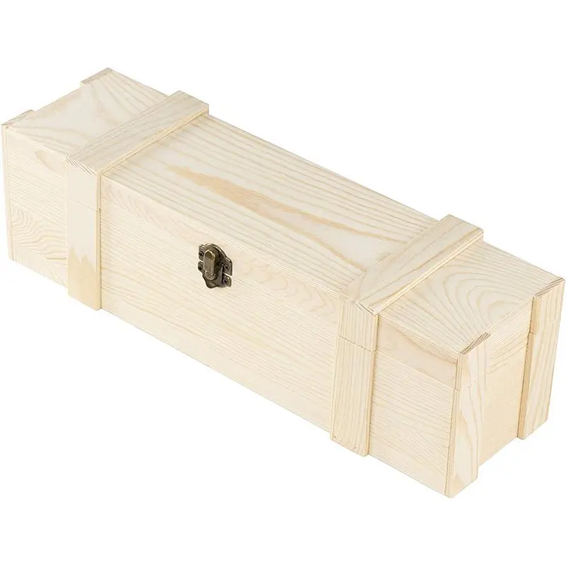 Wooden wine box - single bottle wooden storage gift box, hinged buckle box,