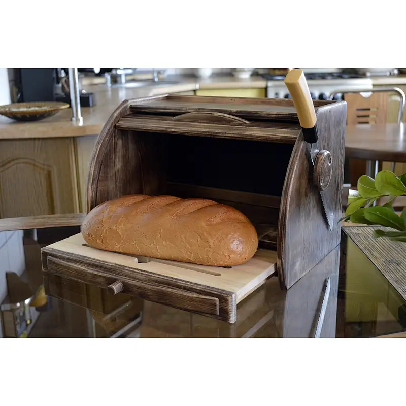 Rustic Style, Crumbs Tray, Bread Bin, Wooden Breadbox