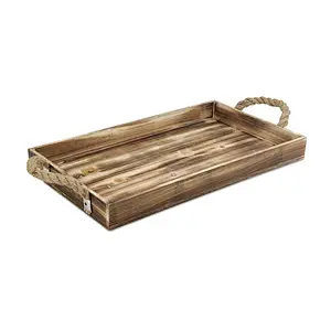 Wooden Rectangular Tray With Rope Side HandlesFir Wood