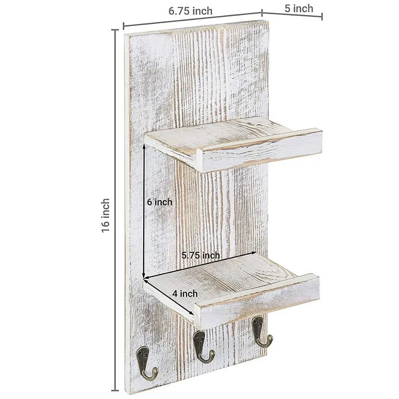 Rustic wood floating wall shelves bathroom shelf with hooks wall mounted home decor wall shelf