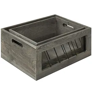 Vintage Gray Wood & Metal Wire Nesting Storage Crates with Handles,rustic,antique,minimalist