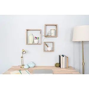 Home Decor-Rustic Shelves, Square Floating Wood Shadowbox, Set of 3 (Natural Weathered Gray)