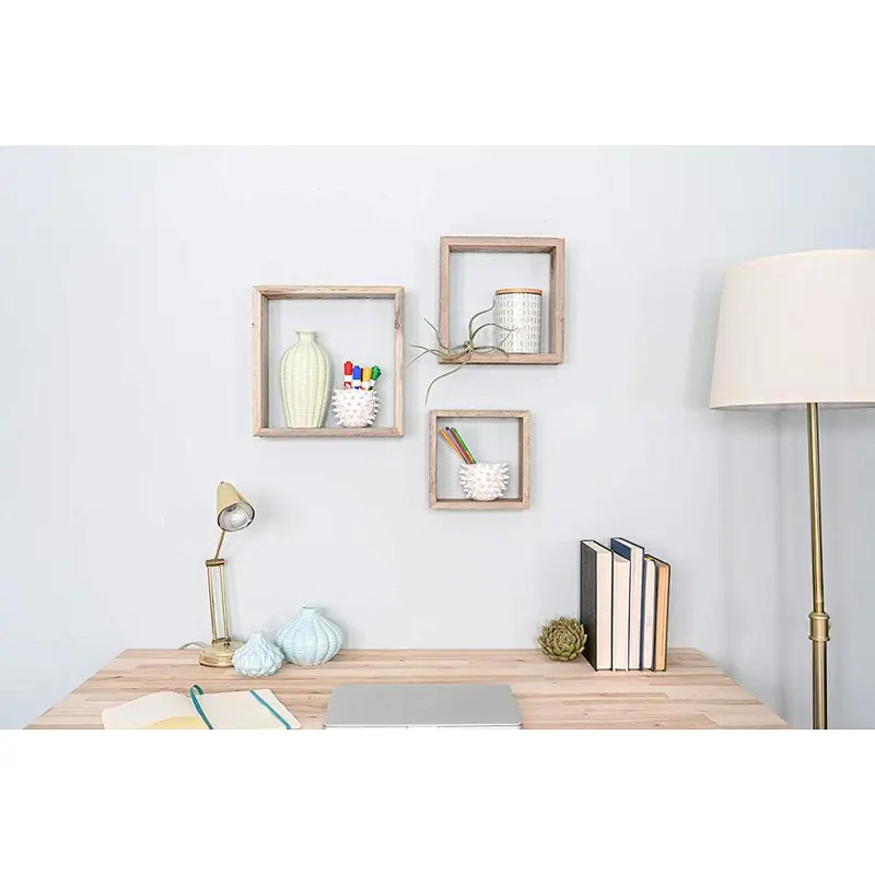 Home Decor-Rustic Shelves, Square Floating Wood Shadowbox, Set of 3 (Natural Weathered Gray)