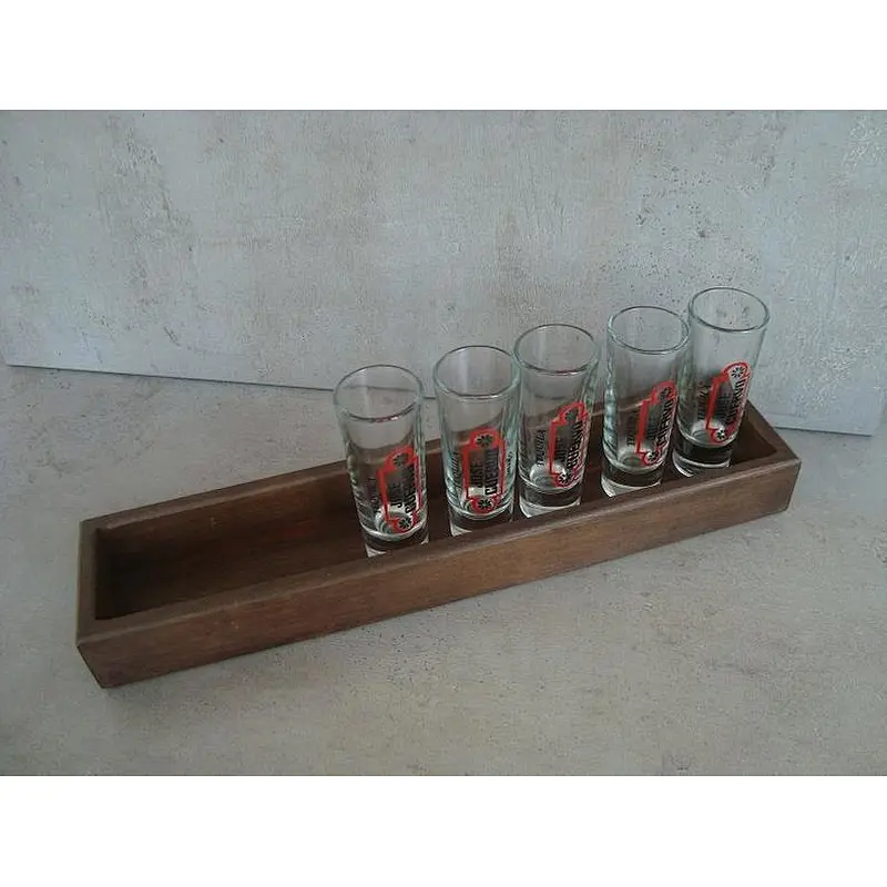Wood tray. Glass holder. Wood centerpiece.