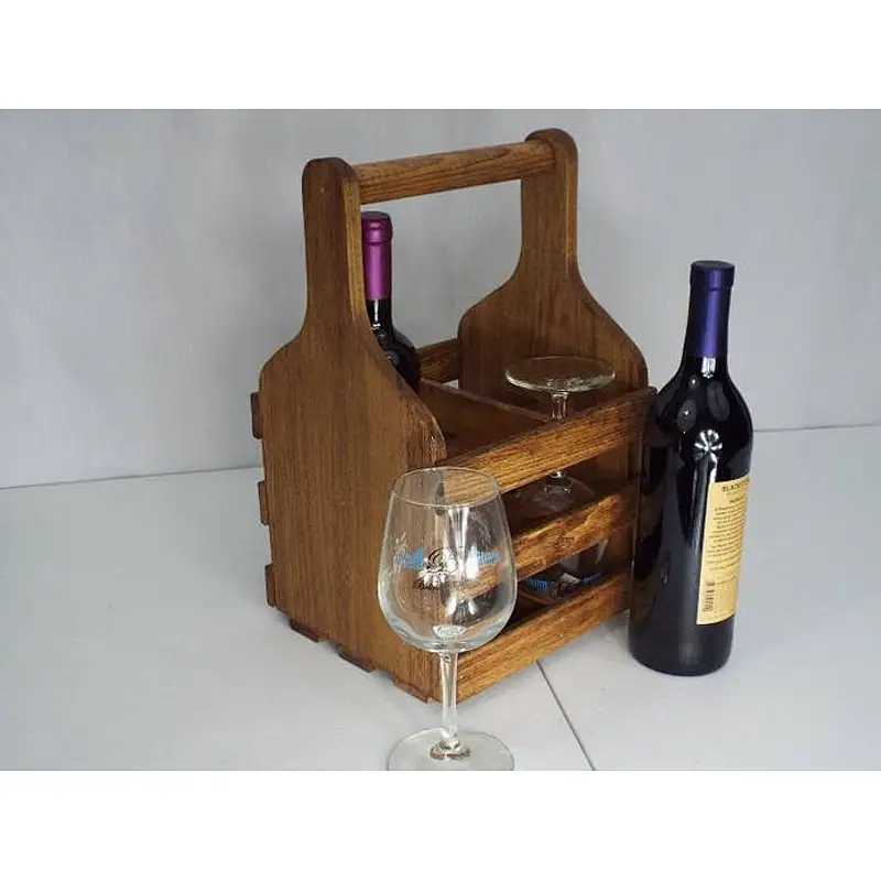 Handiwork wholesale unfinished cheaper  rustic personalized customized Water milk Wooden  Bottle Carrier  wine caddy (4 bottle)