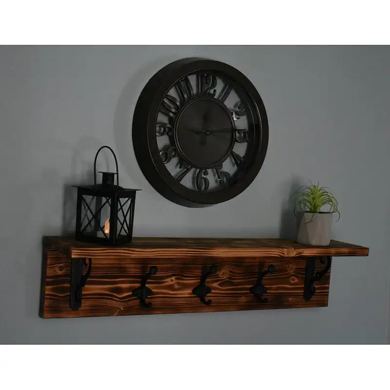 Wood Shelf With Hooks Coat Rack Entryway Organizer Wall Organizer  Farmhouse Wall Decor  Rustic Home Decor  Rustic Wall