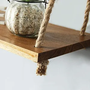 SAND MINE Set of 3 Wood Wall Hanging Shelf  Wood Floating Shelves  Hanging Swing Rope Shelves