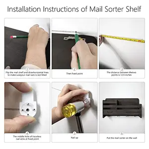 Mail Sorter Organizer Wood Key Holder Organizer for Wall, Rustic 2-Slot Wall Mail Holder with Tags Frame & 4 Key Hook Rack