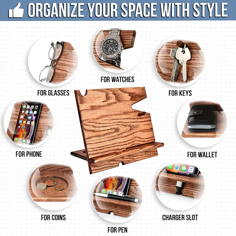 Wood organize phone holder glasses holder Wooden phone stand watch holderphone holder