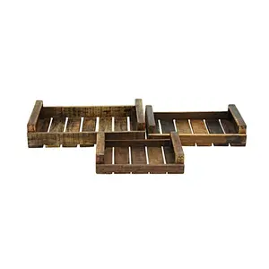 Hot Sale Farmhouse 3 Piece Wooden Tray Set Wood Tray Stand wood tray with handle