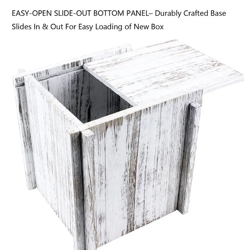 Tissue Box Cover Square Tissue Holder Wooden Rustic Torched Bathroom Facial Tissue Dispenser With Slide-Out Bottom Panel