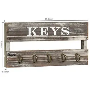 Wall Mounted Rustic Key Holder with Mail Storage Custom wall mounted record holder