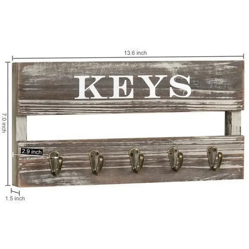 Wall Mounted Rustic Key Holder with Mail Storage Custom wall mounted record holder