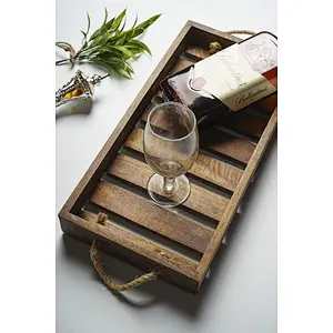 GoCraft Mango Wood Tray with Rope Handles | Serveware Kitchen Accessories Breakfast Tray