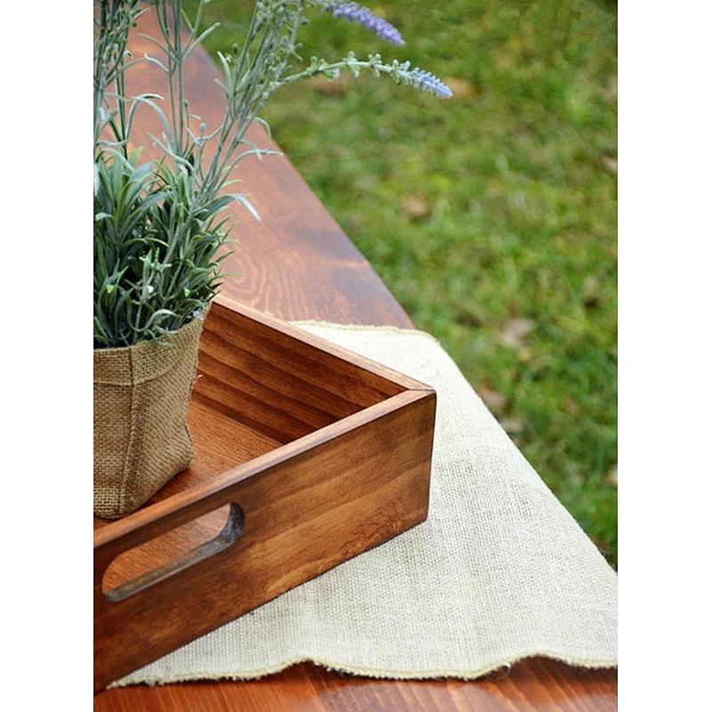 Wood tray, Rustic Solid Wood Tray Farmhouse Breakfast  Serving Coffee Table Tray